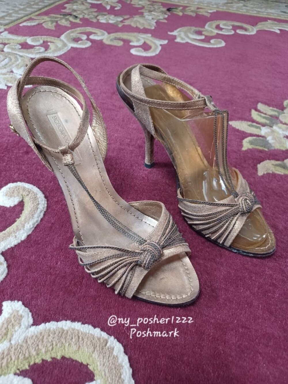 BCBGMAXAZRIA Sabine Women's Chain T-Strap Heeled Sandals (Size 10B) 🟡🟤